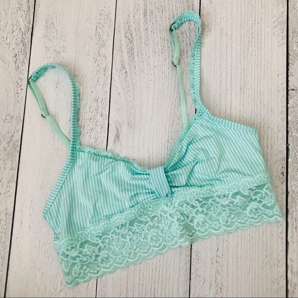 Gilly Hicks Unlined Bralette lace mint aqua stripe - Picture 1 of 4